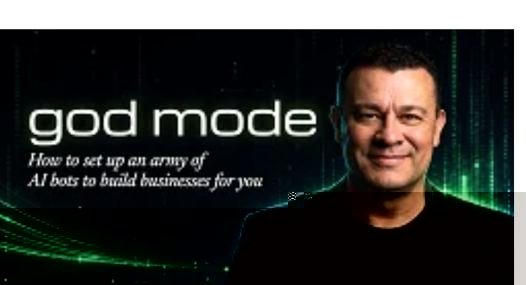 God Mode by Dave Espino - official WarriorPlus product banner: how to set up an army of AI bots to build businesses